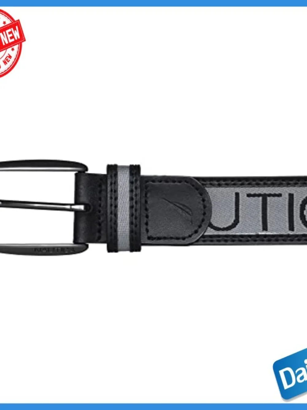 Men's Genuine Leather Belt with Canvas Overlay, Gunmetal Buckle, Size 40